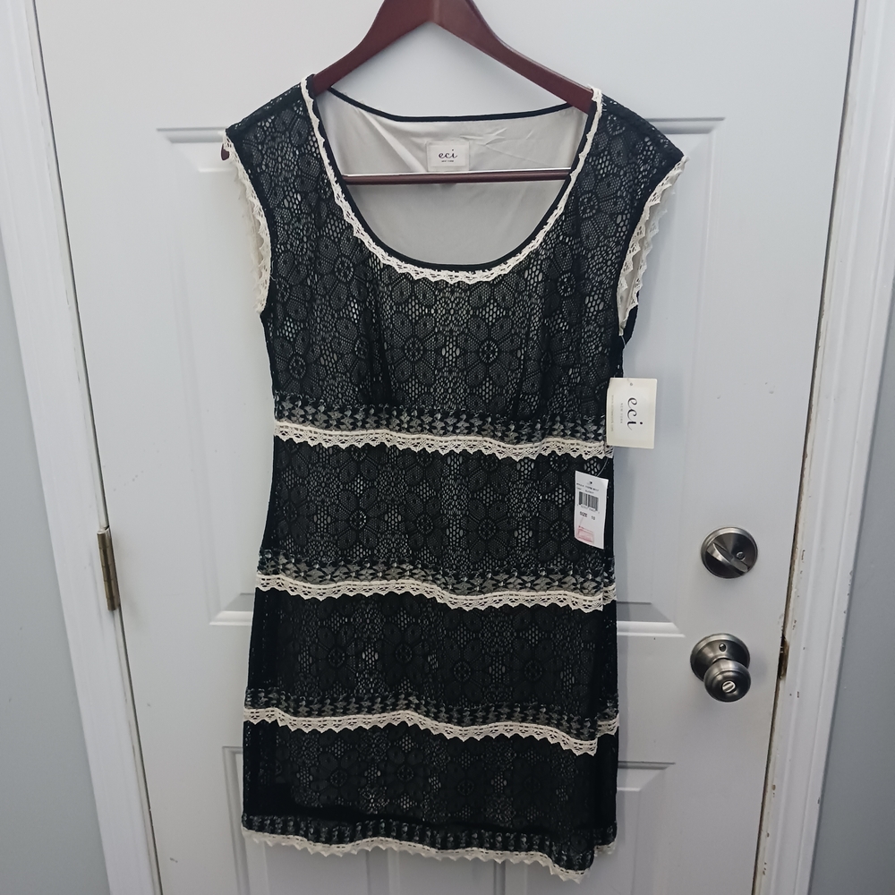 Black Lace Dress with Cream Accents